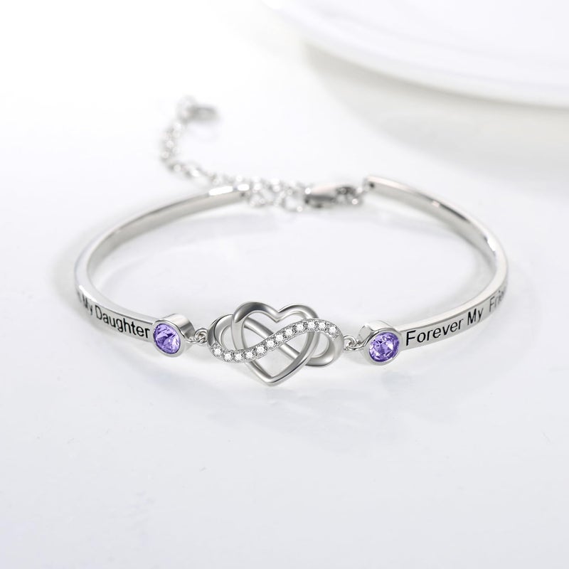 AOBOCO 925 Sterling Silver Adjustable Infinity Heart Bangle Bracelet for Sister Best Friend Daughter Mom Grandma Granddaughter Daughter in Law Godmother Goddaughter Stepmom Stepdaughter - Image 2